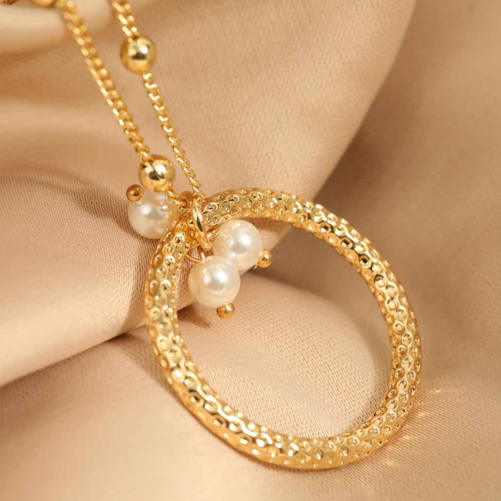 Mode D'or Pendentif Rond Perles Perle De Cuivre Collier display picture 3