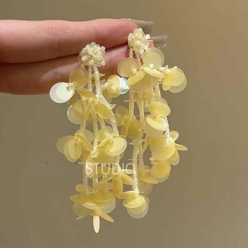 夏日蓝色花朵流苏耳环2025新款绝美夸张海边度假风耳饰夏天耳环|undefined