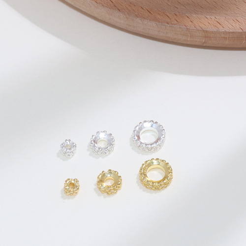 S925 sterling silver precision diamond spacer accessories DIY handmade crystal beaded bracelet gold plated wheel beads loose beads