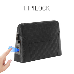 Source Factory New Men's Bag Plaid Fingerprint Lock Men's Handbag Pu Fashion Cross-Border Export Men's Clutch Bag Customization