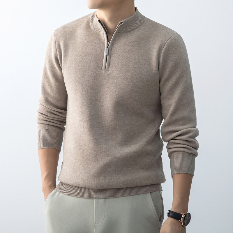 Half-Zip Men's Knitted Sweater, New Style Stand-Up Collar Zipper Sweater, Solid Color Inner Layer, Warm Knitted Base Layer Men's Clothing Half-Zip Men's Knitted Sweater, New Style Stand-Up Collar Zipper Sweater, Solid Color Inner Layer, Warm Knitted Base Layer Men's Clothing