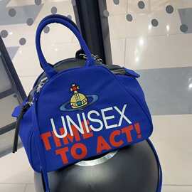 2025秋季新款西太后三彩刺绣大土星帆布保龄球包单肩斜挎包