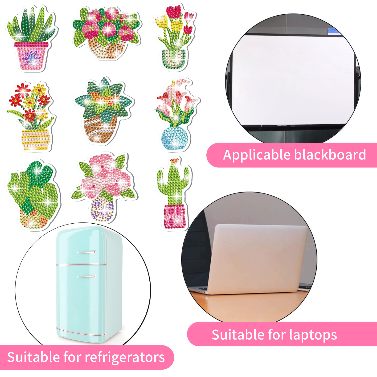 Transfronterizos plantas verdes macetas magnetismo diamante pintura pegatinas de refrigerador niños DIY creativo mampostería pegatinas juguetes al por mayor