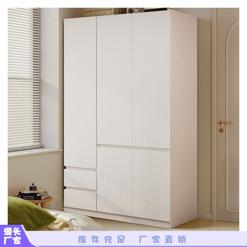 All Solid Wood Wardrobe for Home Bedroom 2025 New Popular Style Handle-Free Rental Room Kidsren's Storage Wardrobe