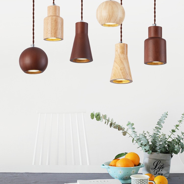 Nordic Japanese style small chandelier home dining table dining room bar B & B tea room bedroom bedside minimalist creative log lamp