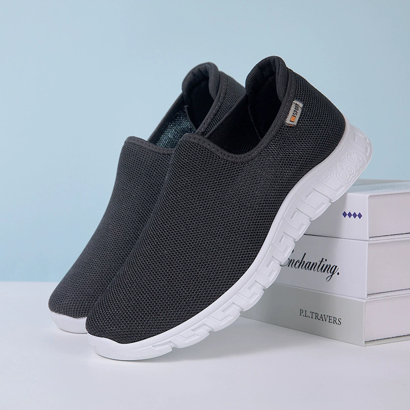 Мужская повседневная обувь среднего и пожилого возраста, мягкая дышащая Летающая тканая обувь, лоферы без шнуровки с низким верхом, мужская обувь