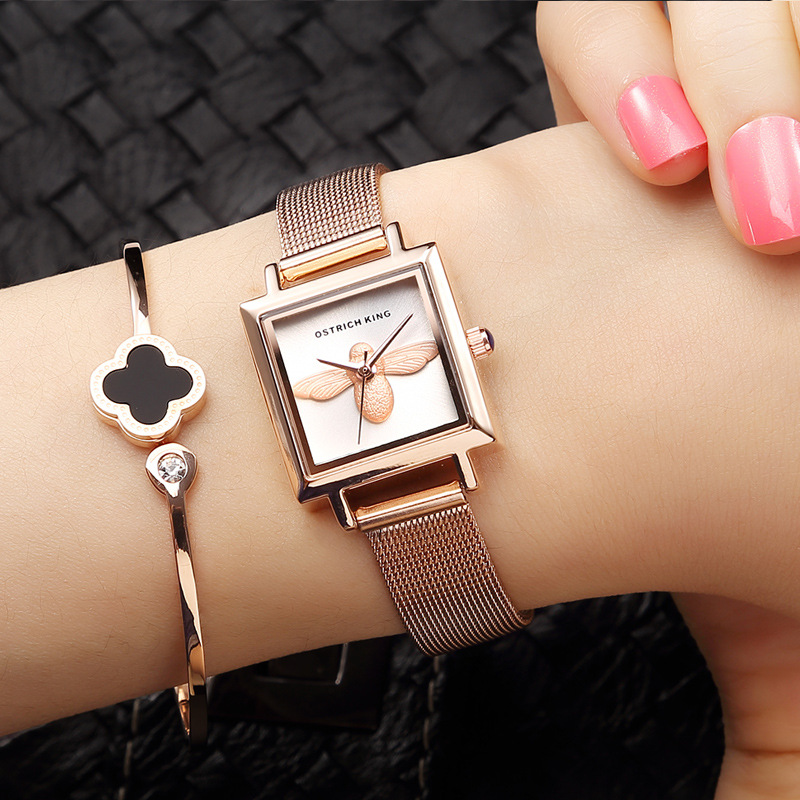 Fashionable Ladies Little Bee Watch Women's Square Bracelet Fashion Watch Small and Exquisite Women's Watch_voghion.com