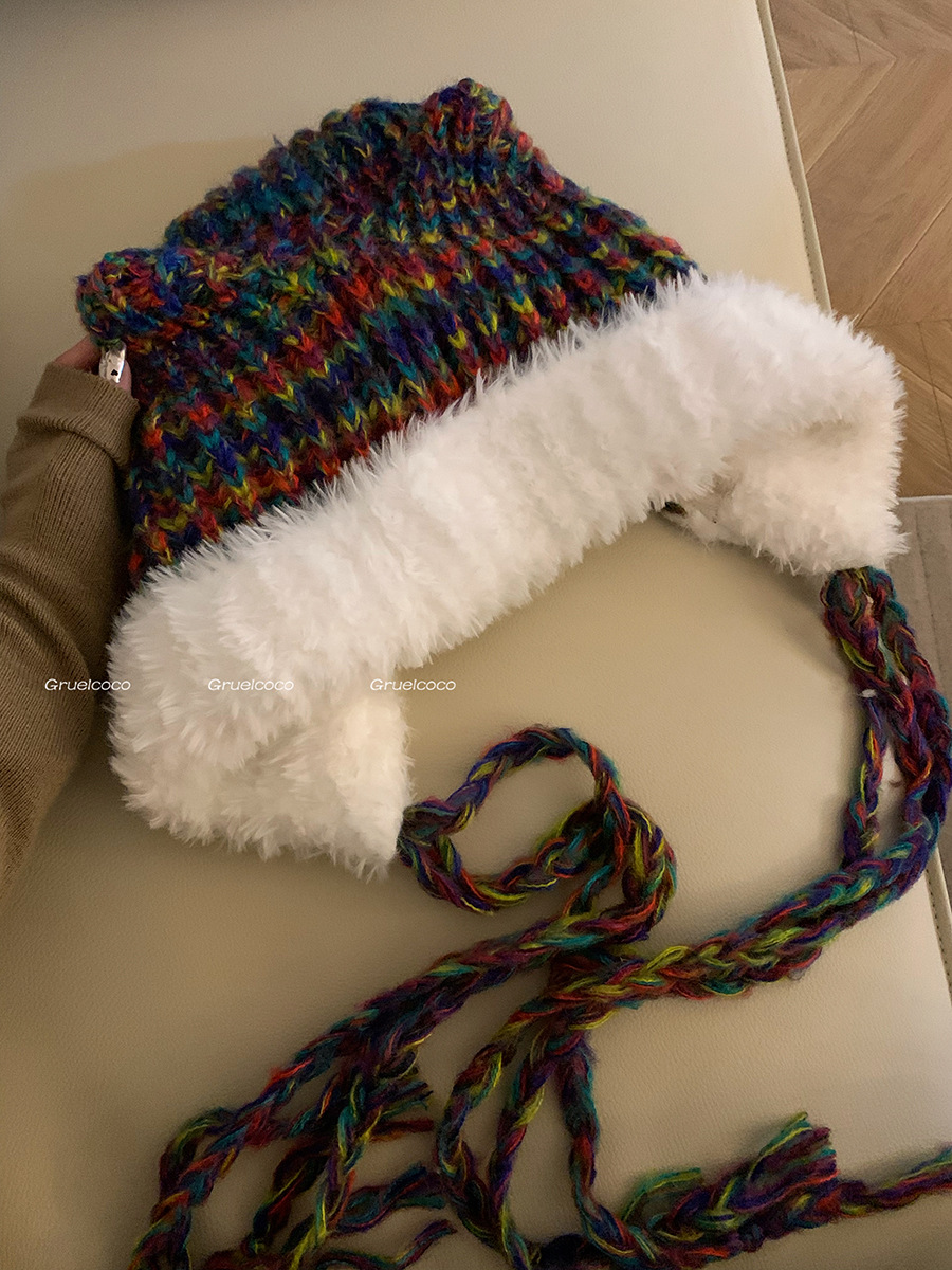 Cute Ears, Big Headband, Colorful Thick Wool Knitted Hat, Women's Autumn and Winter Warmth, Show Face, Small Plush_voghion.com