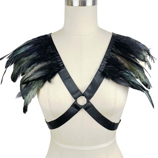 Cross-Border Supply European and American Popular Feather Temptation Cut Out Black Women's Sexy Wiring Intimates O0289