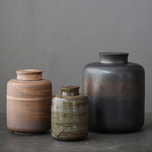 日式手工粗陶茶葉罐家用密封罐紫砂裝陶瓷陶瓷包裝空禮盒盒便攜小
