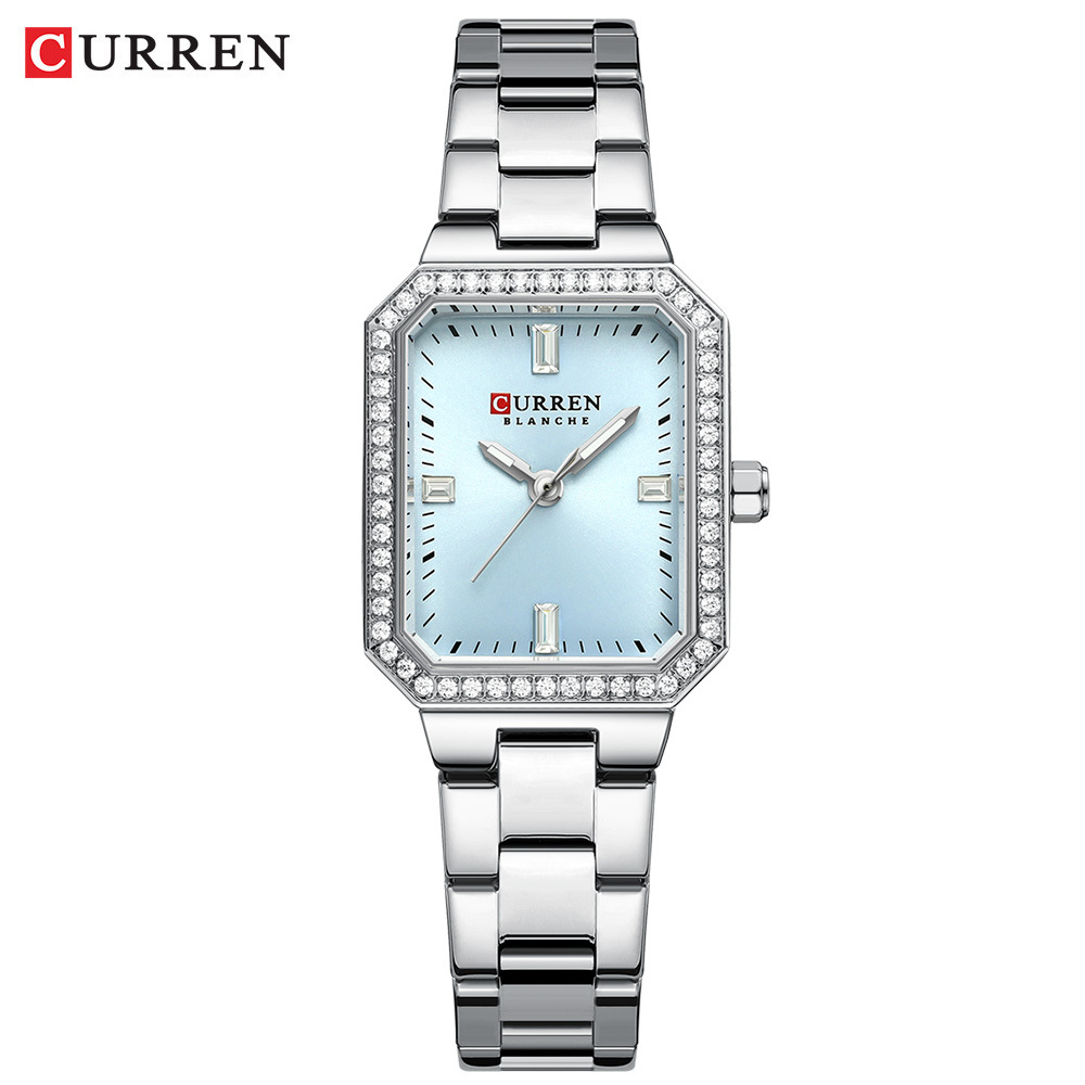 Curren/Curren 9102 Women's Compact Square Quartz Watch Waterproof Rhinestone Women's Watch Export Watch