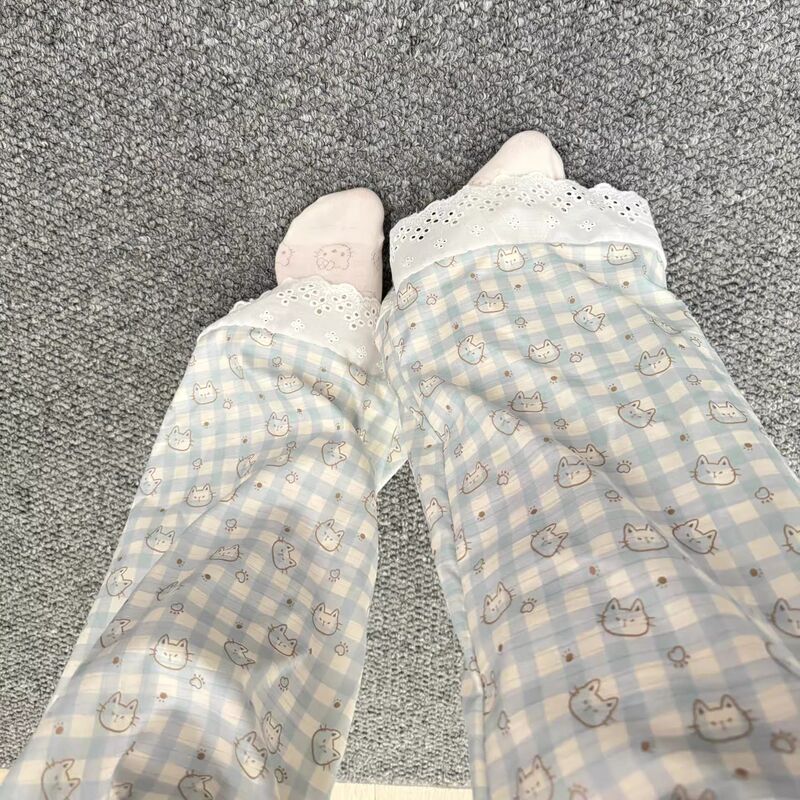 Casual loose wide-leg pants for walking, cool pants, air-conditioning and sun protection pants, with a laid-back feel, cute cartoon style, trendy for female students