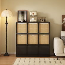 中古风斗柜黑色柜子格子柜客厅沙发边柜方形九斗柜高级书柜置物柜