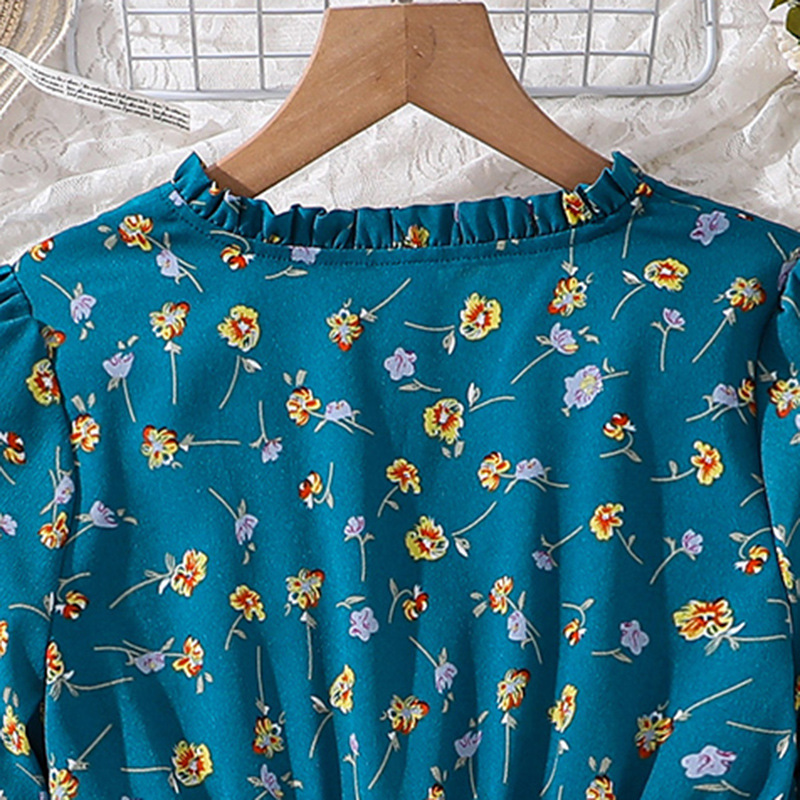 Mädchen Blumen Kleid Langarm Herbst Prinzessinnen Look_voghion.com