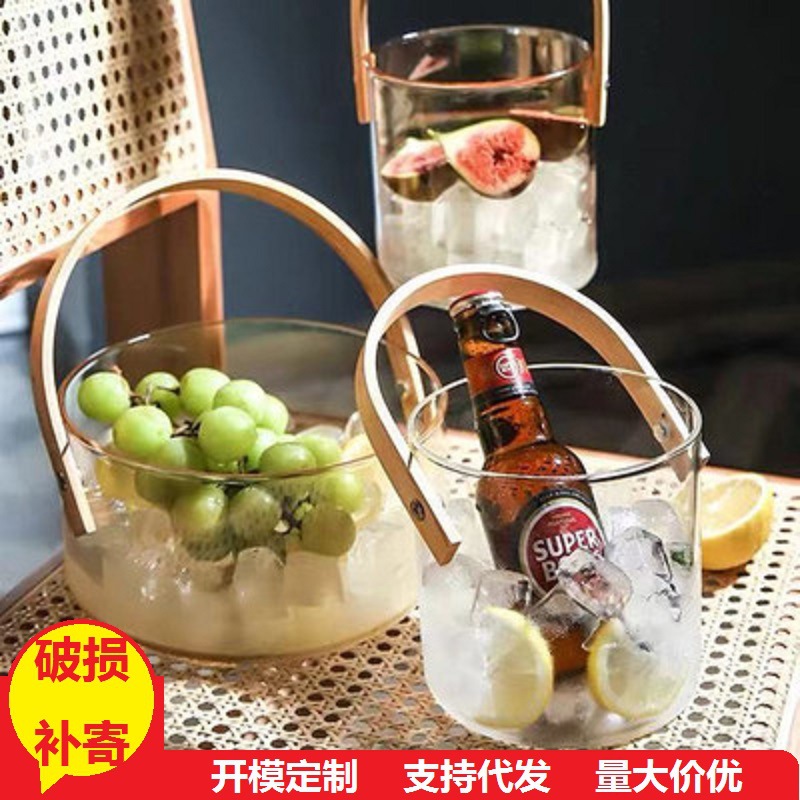 Cesta de fruta de lujo ligero plato de fruta de vidrio portátil sala de estar ensalada de dulces tazón plato de merienda hogar neto cubo de vino de fruta roja