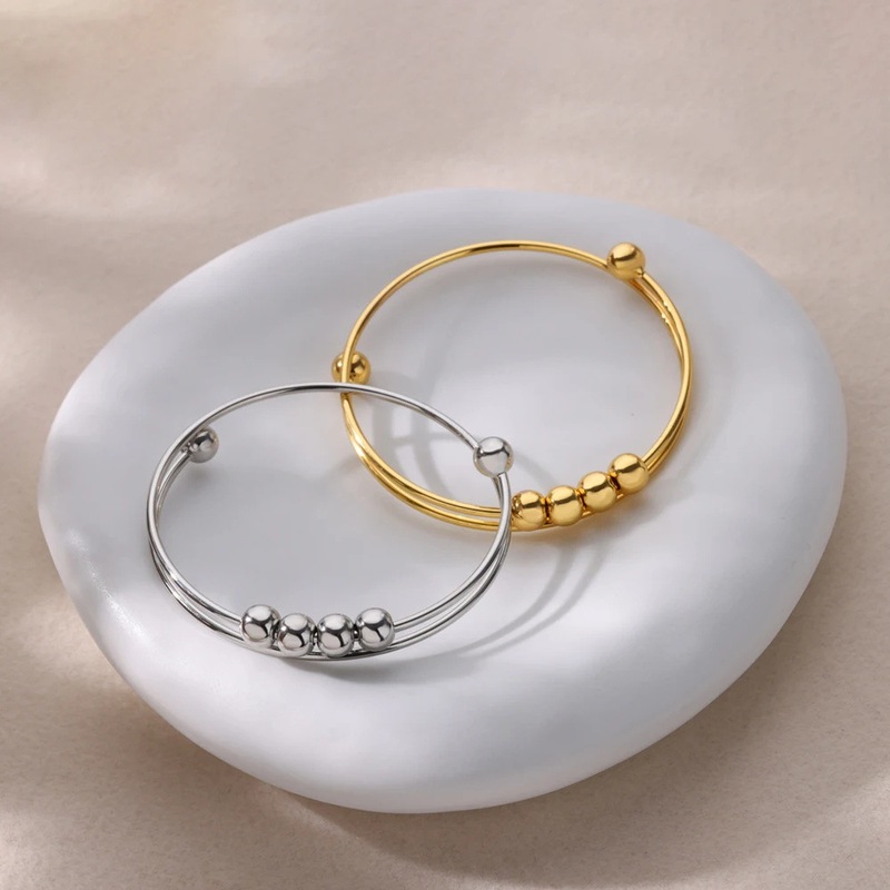 Amazon Hot Sale Gold Plated Decompression Anti-Anxiety Copper Beads Turn Bracelet Women Adjustable Bracelet