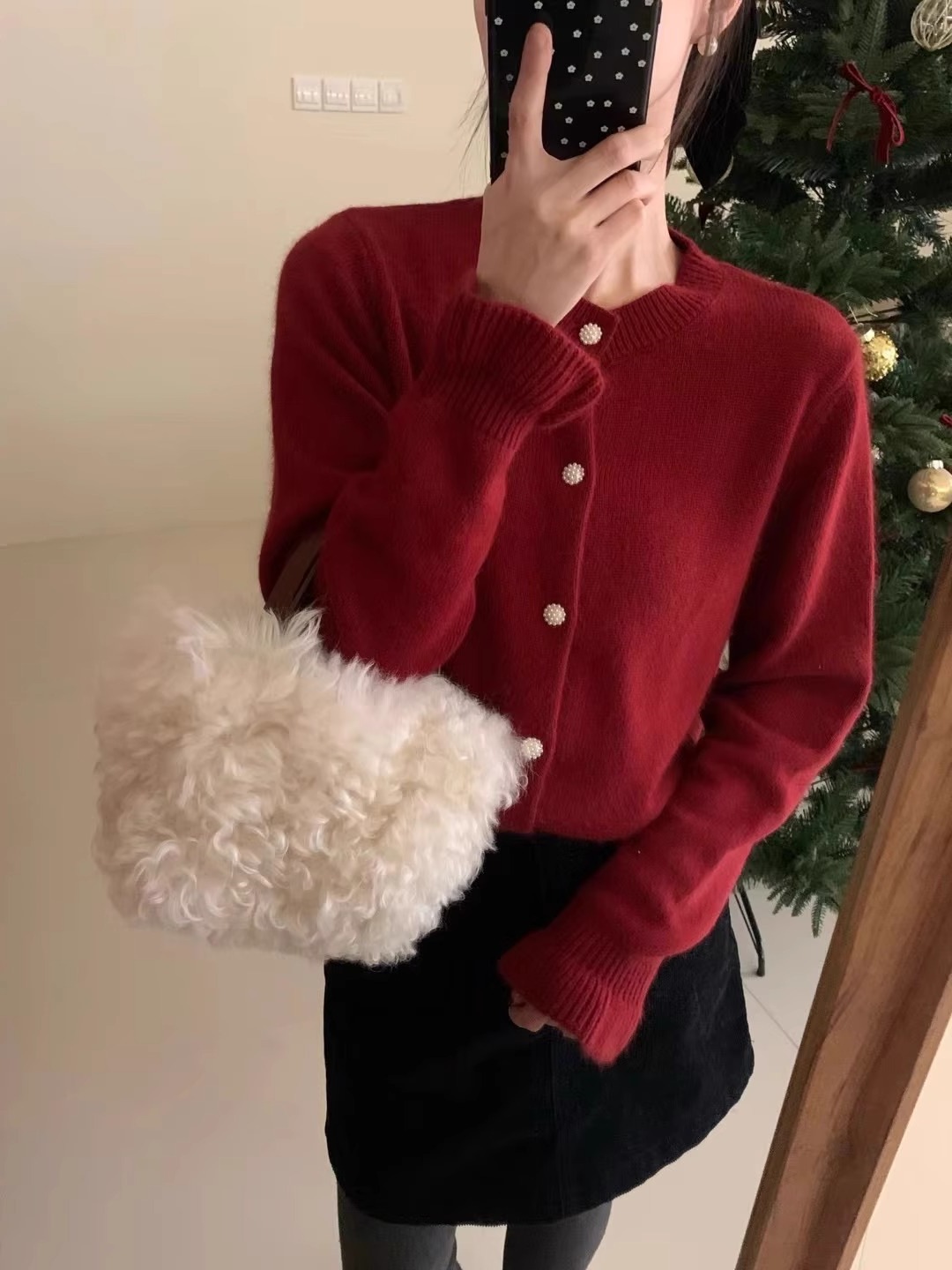 Cardigan coreano in velluto con scollo rotondo e maniche ricamate viola da donna, piccolo cappotto lavorato a maglia profumato primaverile_voghion.com