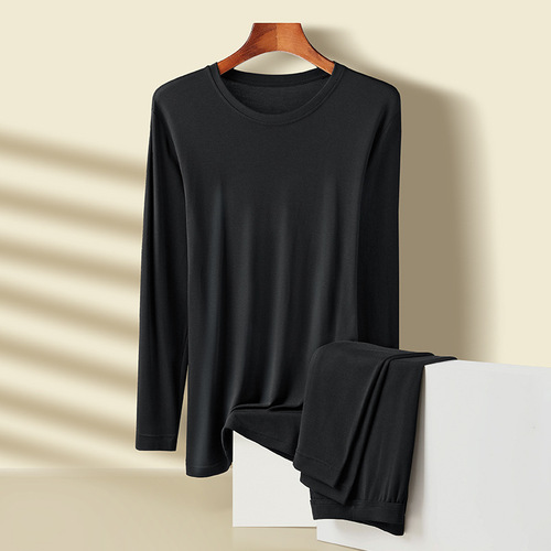 Autumn and winter double-sided Lenzing Modal seamless thermal underwear men's suit home wear round neck men's autumn clothes and long trousers