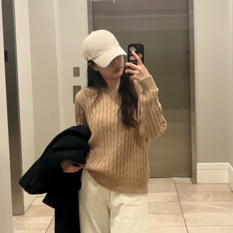 刺绣麻花针织衫绞花白色毛衣女套头百搭长袖上衣内搭2025秋季圆领
