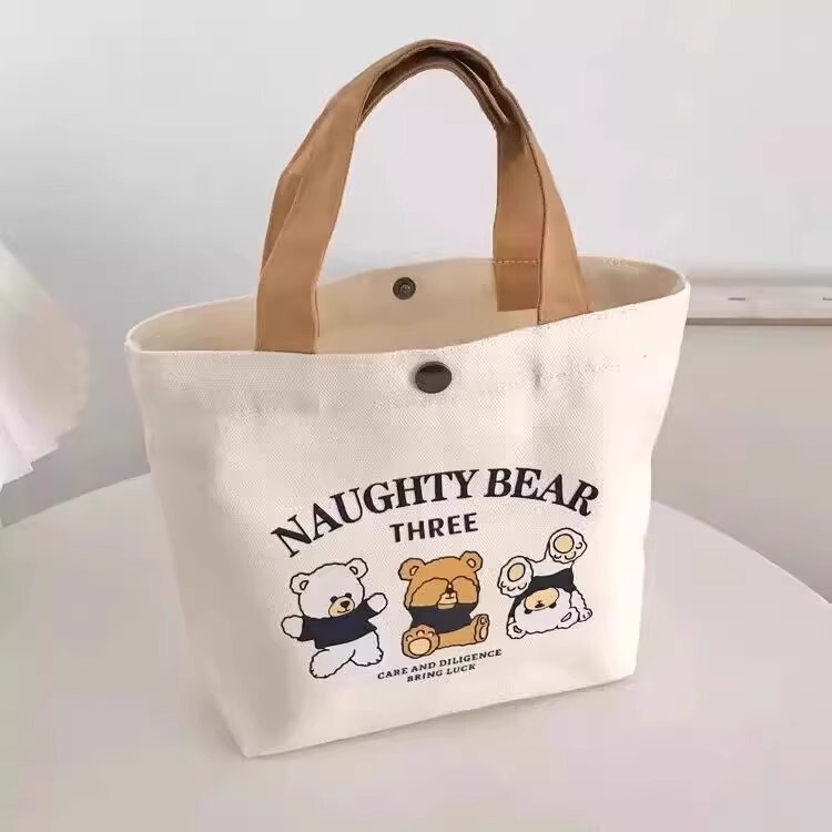 New Bear Canvas Bag for Women, Printed Versatile Student Portable Work Lunch Bag, Handbag, Canvas Bag