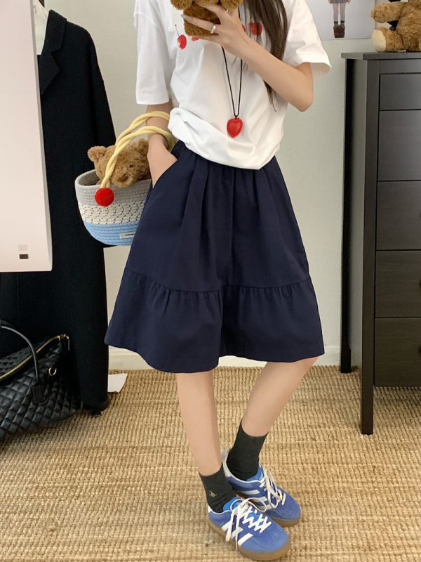 レトロカーキミュウミディスカートレディース夏スタイルレイジー万能ルーズスリムふわふわスカートAラインアンブレラスカート|undefined