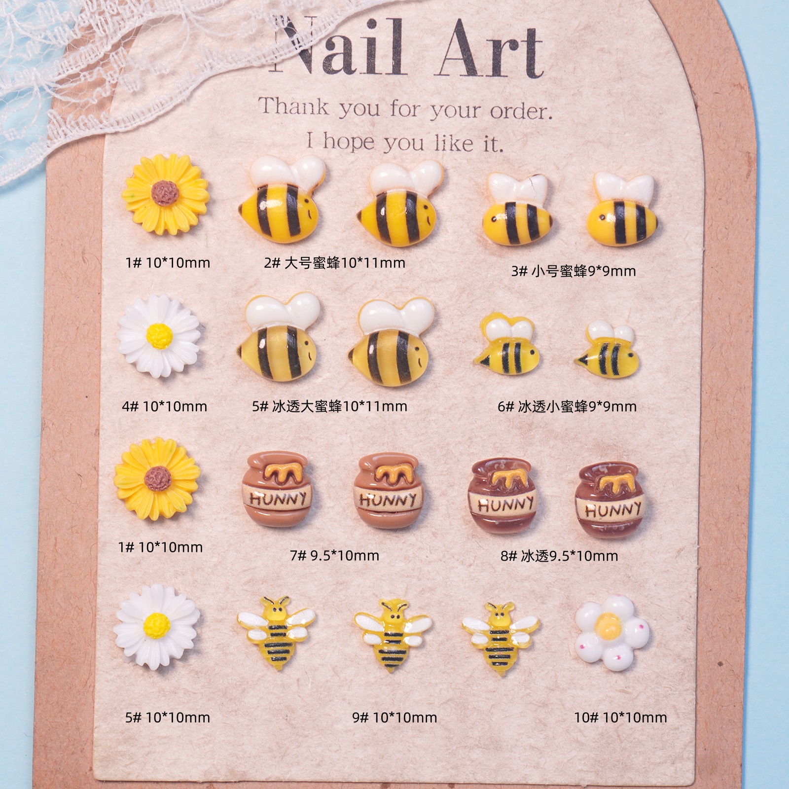 Spring Secret Cartoon Little Bee Flower Nail Art Accessories Resin Small Parts DIY Earrings Wearable Nail Decorations Rhinestones