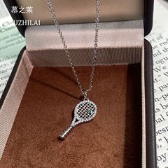 小红书爆款银色网球拍项链女超闪爆款闪钻高级气质锁骨链一件代发