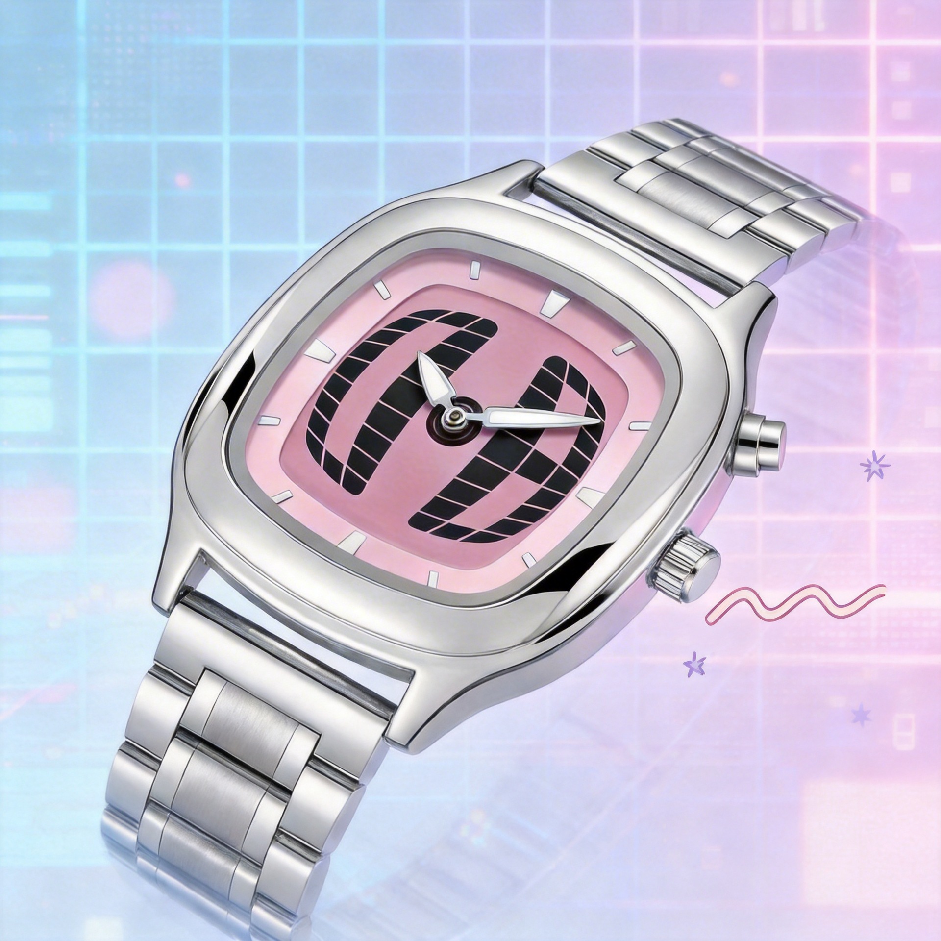 Millennial Y2K Special-Shaped Watch for Men and Couples, Vintage Dual-Display High-End Niche Design Student Trendy Wristwatch