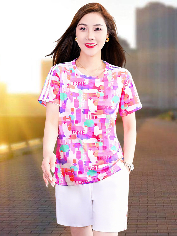 冰丝运动服套装女夏季2026年新款速干网孔透气短袖短裤休闲两件套