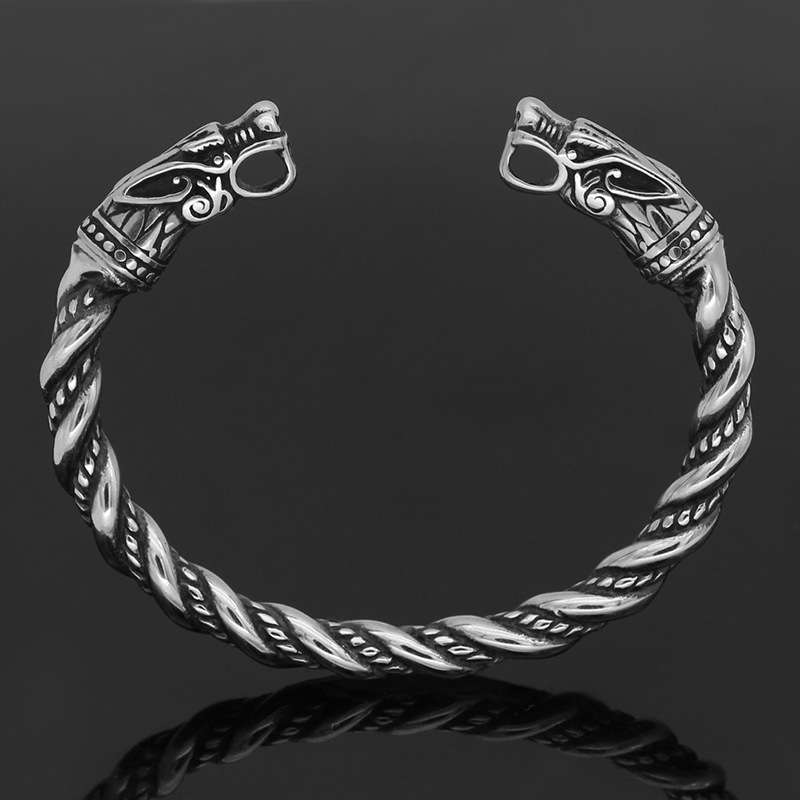 Nordic Dragon Head Bracelet For Men Solid Retro Open Bangle_voghion.com