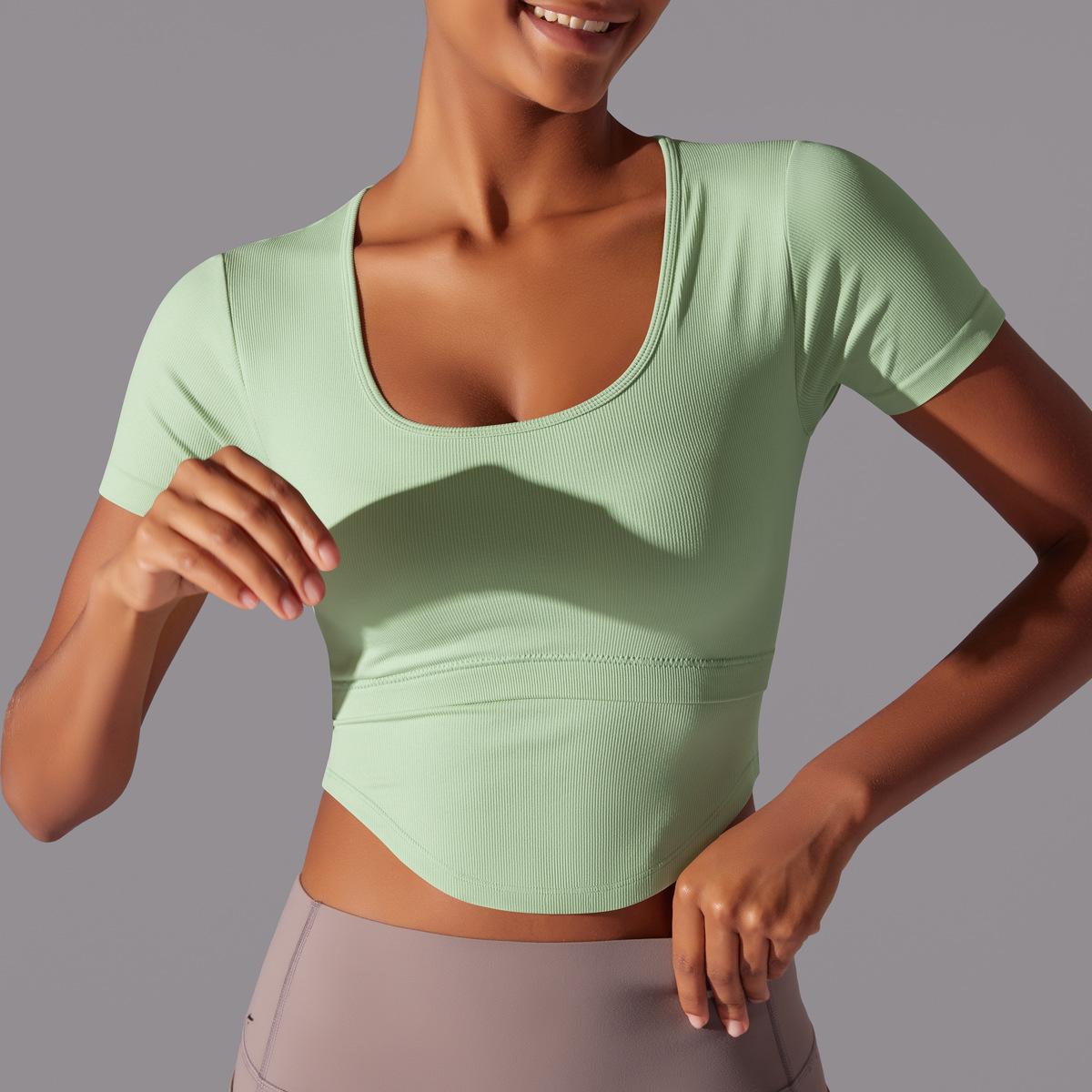 Simple Style Solid Color Nylon Spandex Round Neck Active Tops T-shirt display picture 165