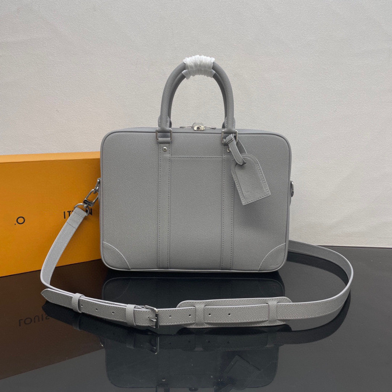 L Donkey Men's Single-Shoulder Crossbody Bag Ta?Ga Gray Luxury Grain Leather New Style Briefcase High Quality L Donkey Men's Single-Shoulder Crossbody Bag Ta?Ga Gray Luxury Grain Leather New Style Briefcase High Quality