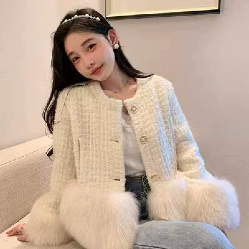 Французский белый имитационный мех лисы однобортный меховый топ женский зимний легкий пух короткий пиджак