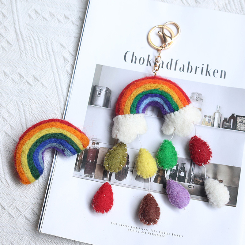 ins Style Wool Felt Cute Clouds Colorful Raindrops Keychain Clothing Accessories Bag Hanging Parent-Child Creative Gift