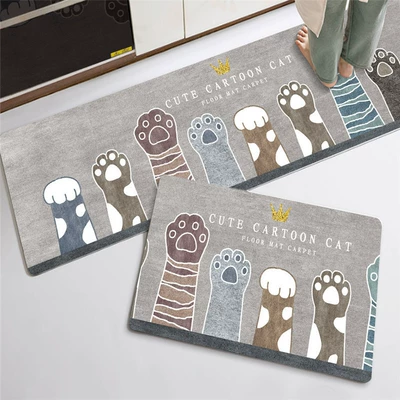 Wholesale Long Kitchen Floor Mats Live Broadcast Mats Printed Cute Water-Absorbent and Oil-Proof Cartoon Kitchen Floor Mats Kitchen Carpets (Avtomobil döşəmə paspasları) - cartoon-cat-claw-40x-60cm-one-piece