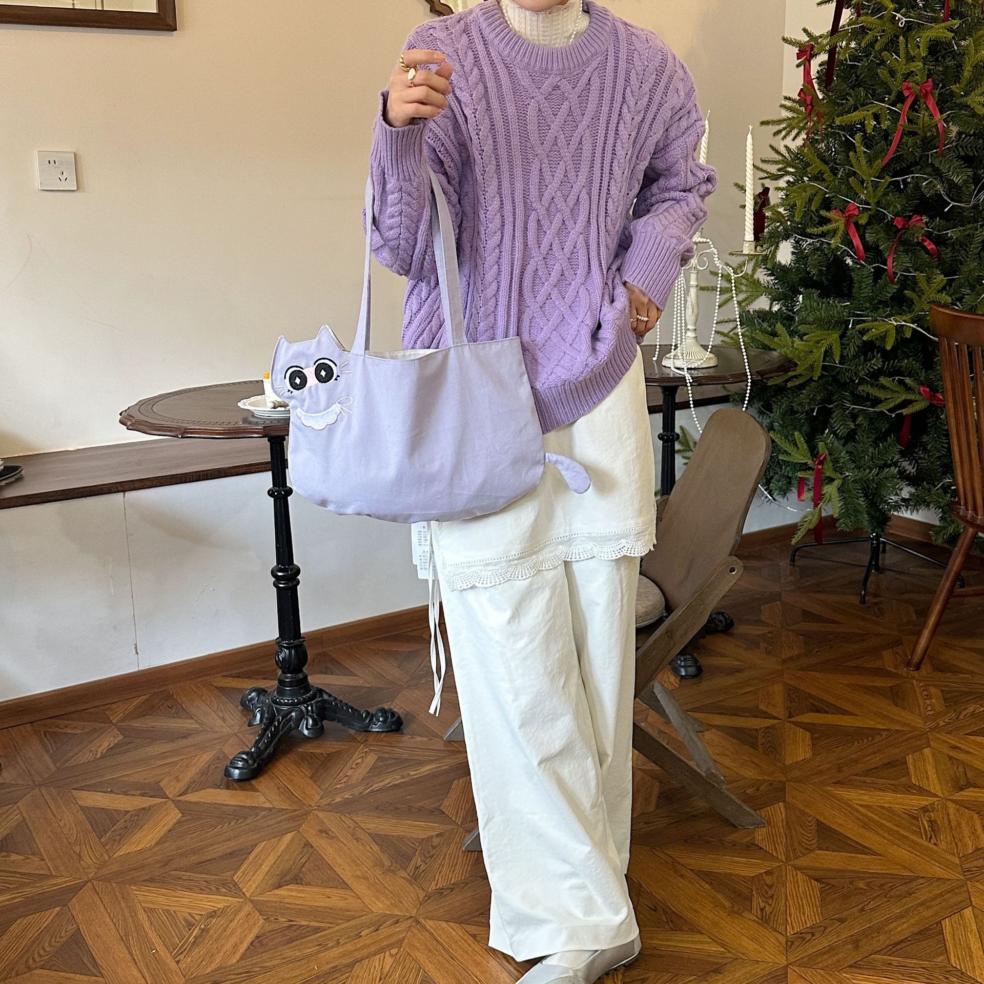 Women's Canvas Cat Cute Square Open Tote Bag display picture 9