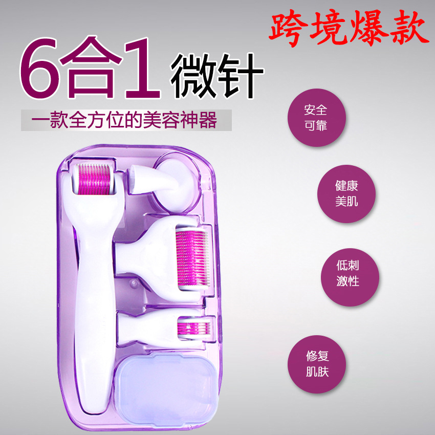 跨境六合一滚轮微针面部护理多功能家用美容仪按摩仪6合1现货批发