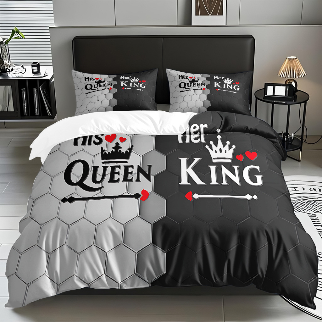 TEMU / JIT textil doméstico alfabeto digital impresión molido conjunto textil doméstico suave piel transpirable colcha cubierta de almohada combinación