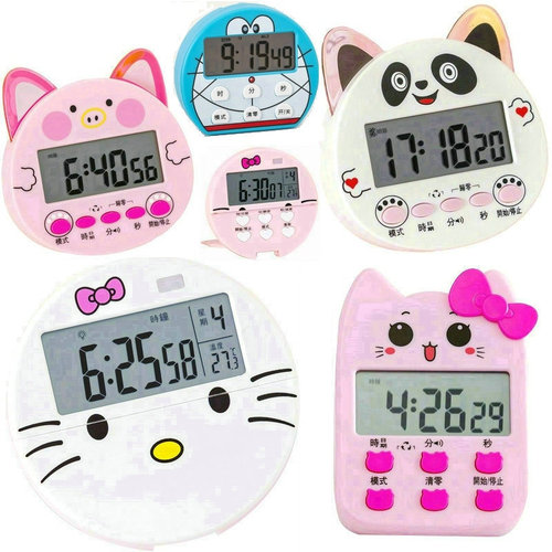 Cute cartoon clock calendar timer cycle countdown kitchen timer mute with bow luminous