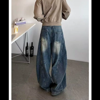 美式阔腿弯刀牛仔裤男春秋款潮牌长裤直筒休闲宽松嘻哈拖地长裤子