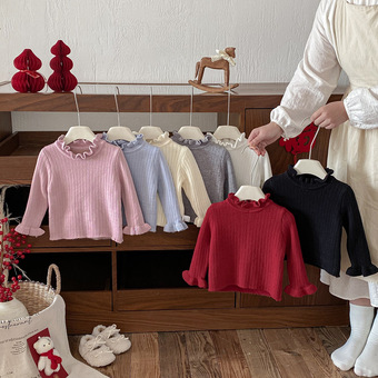 点兮冬季新款婴幼儿马卡龙加绒加厚毛衣宝宝洋气百搭花边领针织衫