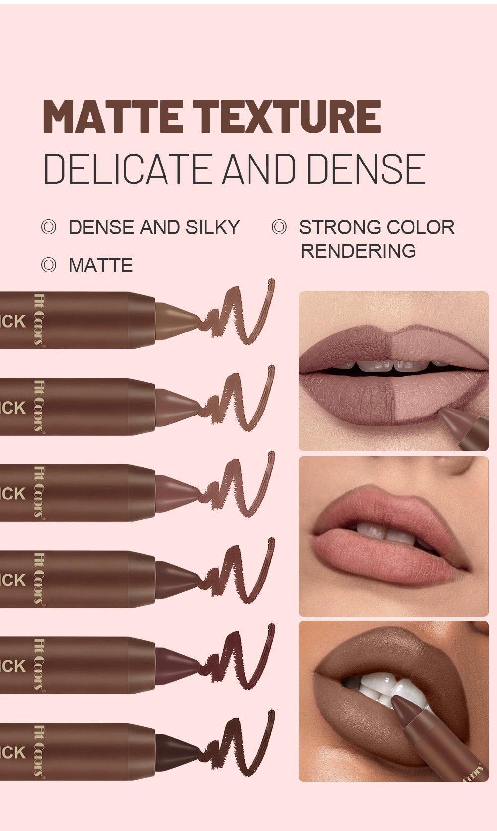 Sett med 6 matte sjokolade-leppestifter med lipliner_voghion.com