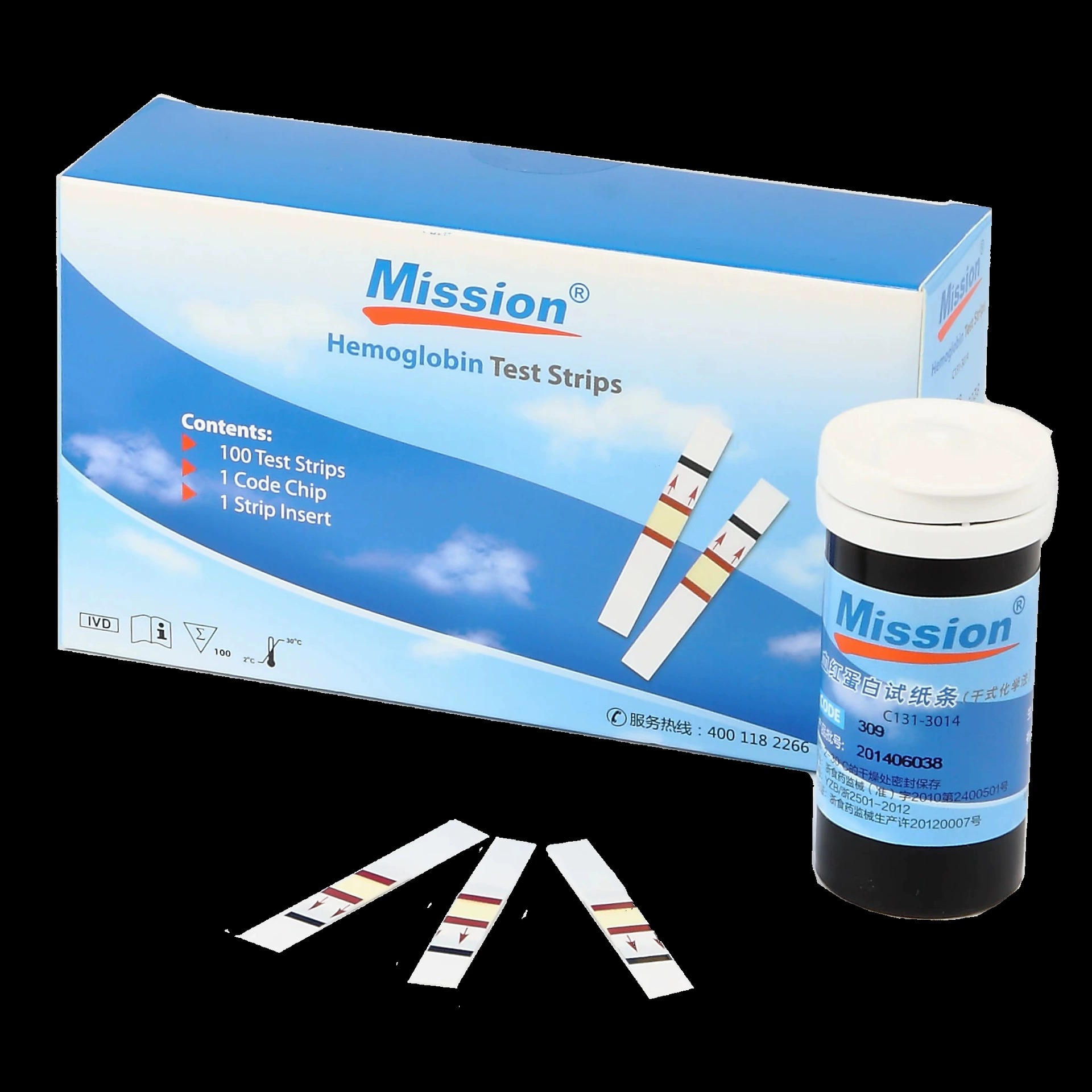 Тест-полоски для определения гемоглобина Aikang (сухой химический метод), 100 тестов/упаковка, с иглой, набор для тестирования на анемию (измерение уровня гемоглобина)