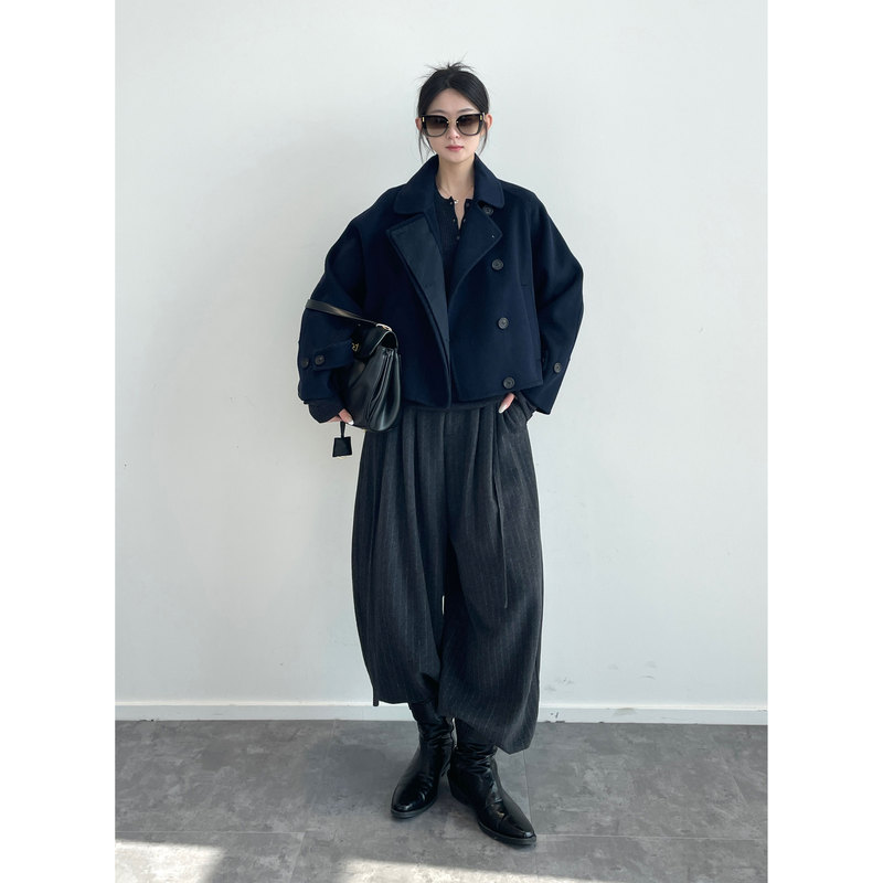 Nanyu m Cabinet 6000 70-Count Ultra-Fine Sheep Wool Loose Lapel Double-Breasted Double-Sided Woolen Short Coat for Women