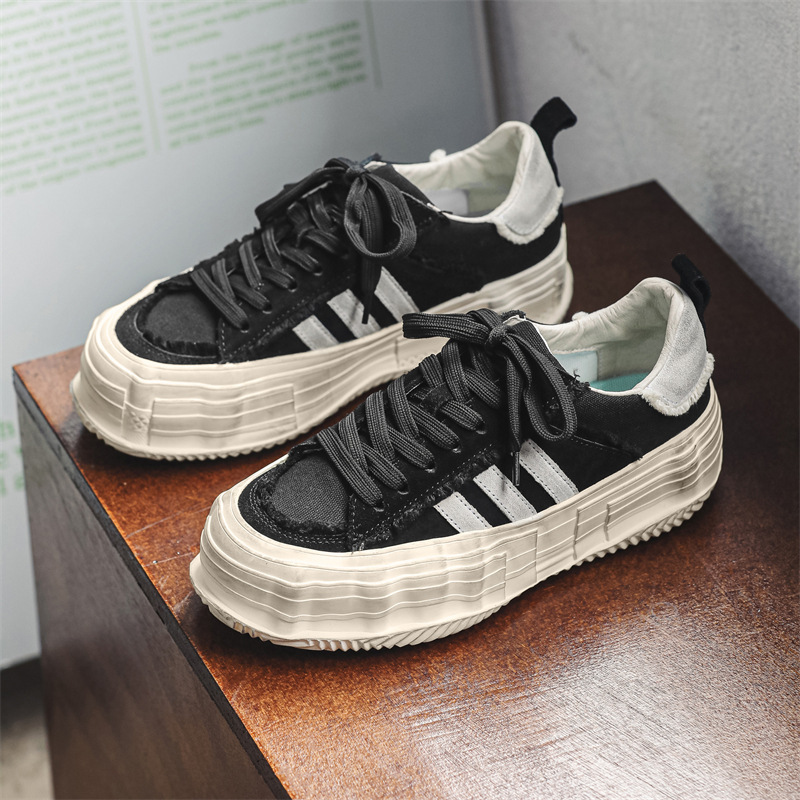 Thick-Soled Distressed Canvas Shoes for Men, Niche Style, Retro Sports Shoes, Vintage Sneakers