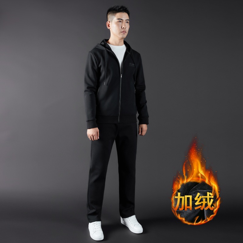 Winter plus fleece thickened hoodie suit men's youth leisure sports large size cotton hooded jacket two-piece set 398