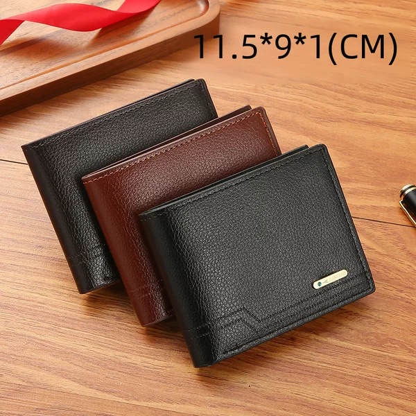 New Men's Wallet Men's Short Wallet Fashion Casual Litchi Pattern Soft Wallet Multi-Card Large Capacity Small Wallet