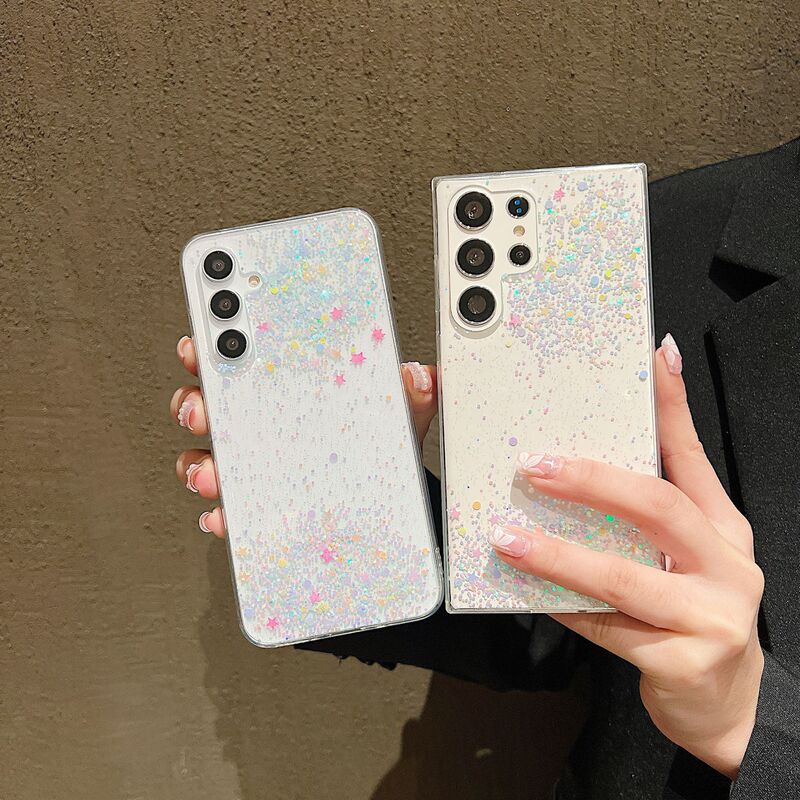 Suitable for Samsung A16 Gradient Glitter Heart Sequins S25Ultra Transparent S24Fe Epoxy Anti-Fall Phone Case