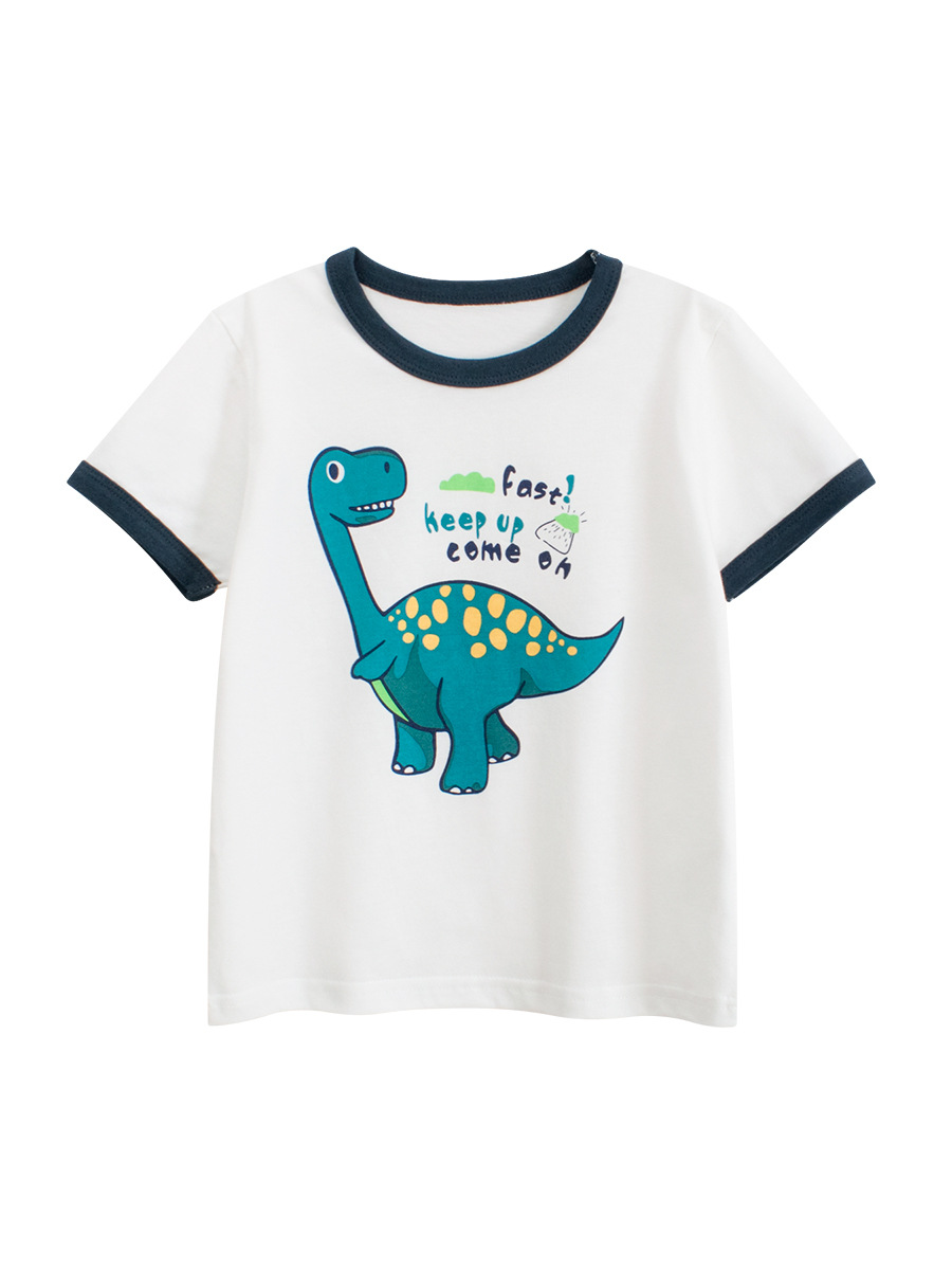 27kids ropa para niños camiseta de manga corta niños verano suéter de cuello redondo dinosaurio dibujos animados niños ropa de bebé al por mayor