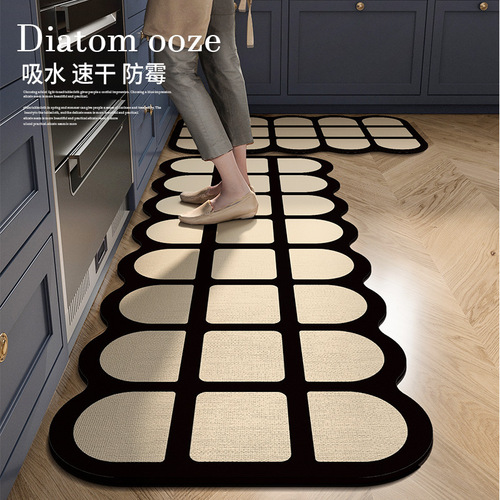 Kitchen Diatomaceous Earth Mat Household Long Strip Irregular Black and White Tower Rug Absorbent Anti-slip Stain-resistant Washable Foot Mat
